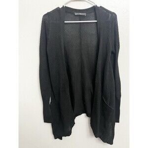 Peruvian Connection Knit Cardigan Pima Cotton Black Women's Size XS Boxy Top